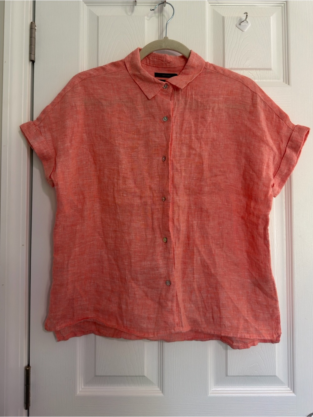 Rachel Roy Coral 100% Linen Collared Button-Up Short Sleeve Relaxed Top S